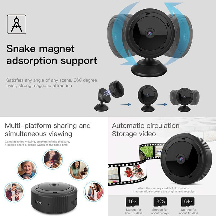 Discreet mini HD 1080P WiFi security camera offering clear indoor surveillance with infrared night vision.