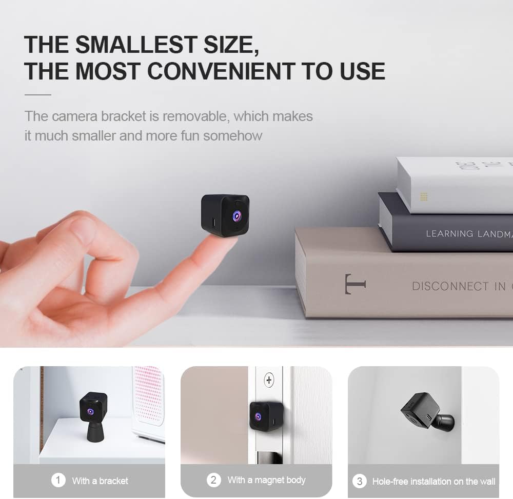 Compact 4K covert security camera with WiFi connectivity and infrared night vision for indoors.