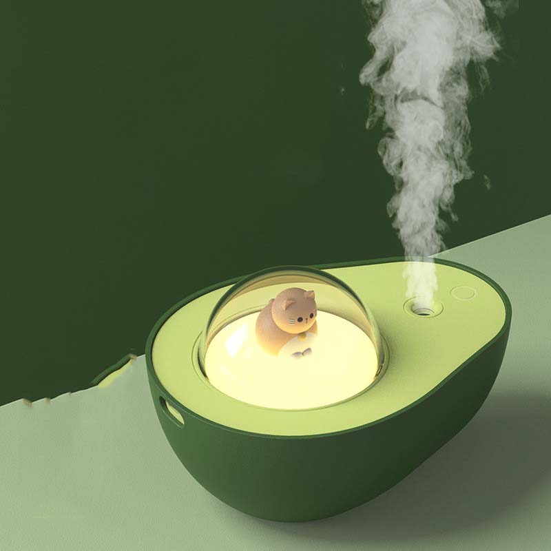 Mini avocado USB humidifier, AvoMist, for desktop & office. Quiet, portable air purifier, cute home decor.