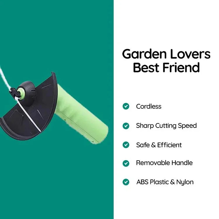 Battery-powered mini weed trimmer, a versatile cordless garden tool for precise grass cutting & yard maintenance.
