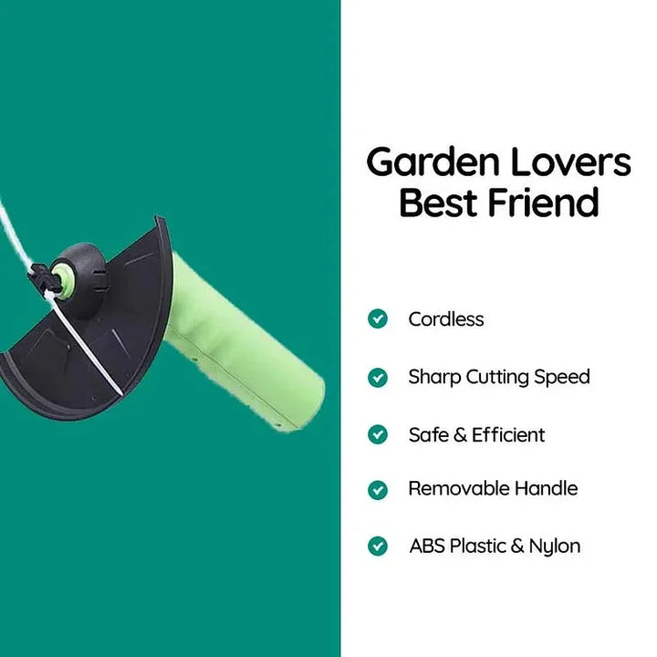 Battery-powered mini weed trimmer, a versatile cordless garden tool for precise grass cutting & yard maintenance.