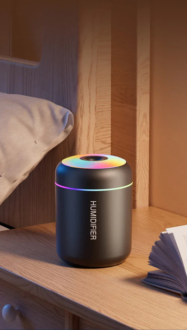 Portable mini humidifier & aroma diffuser, USB powered, ideal for bedroom & travel, LED feature