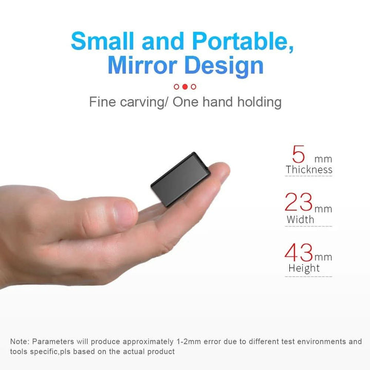 Ultra-light mini voice recorder, voice-activated for discreet audio capture.