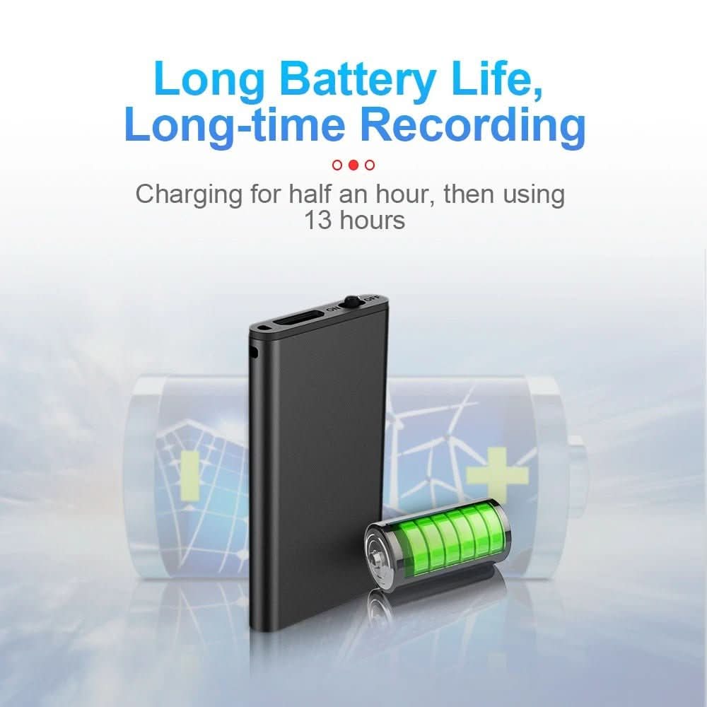 Portable, ultra-light mini voice recorder with sound-activated recording & long battery.