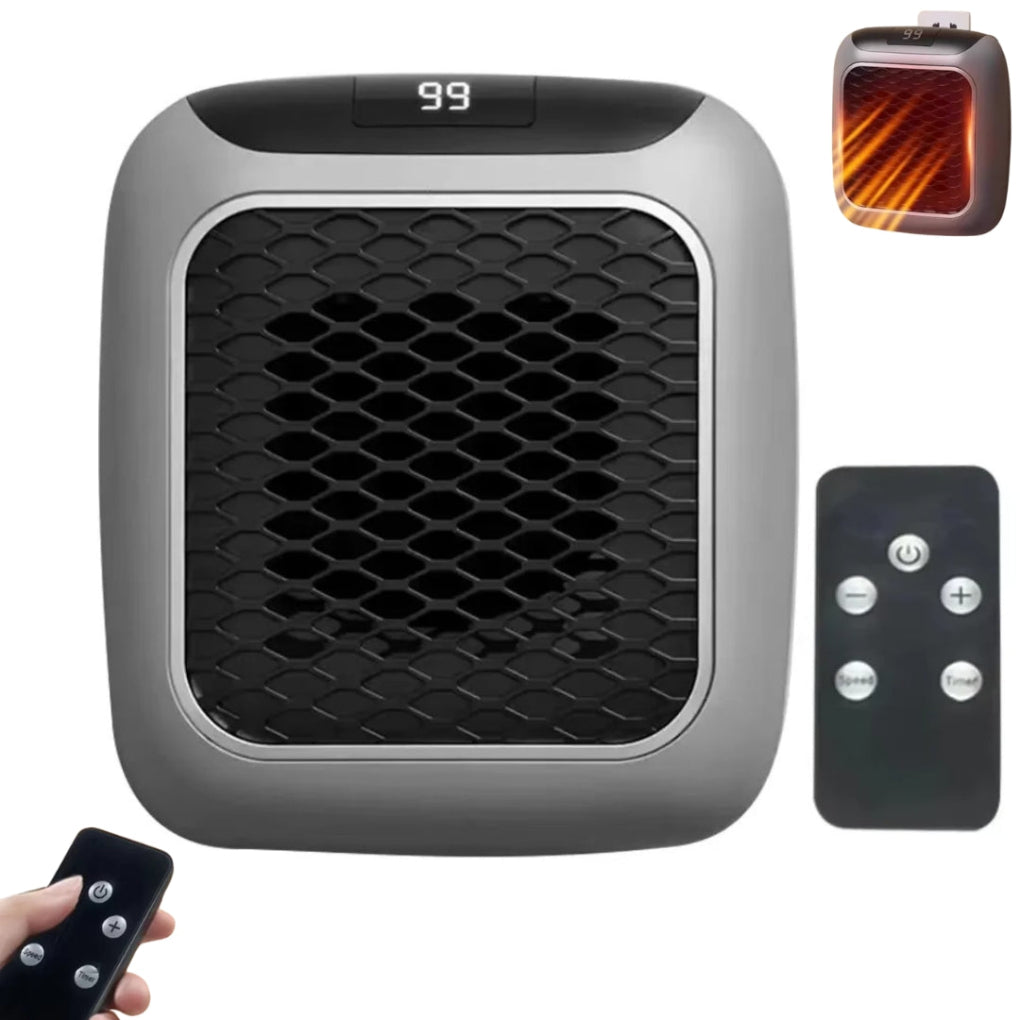 Mini wall plug electric heater with remote control for personal warmth. Compact & energy efficient.