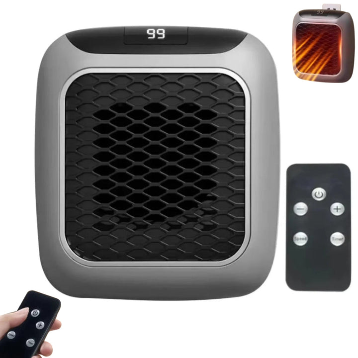 Mini wall plug electric heater with remote control for personal warmth. Compact & energy efficient.