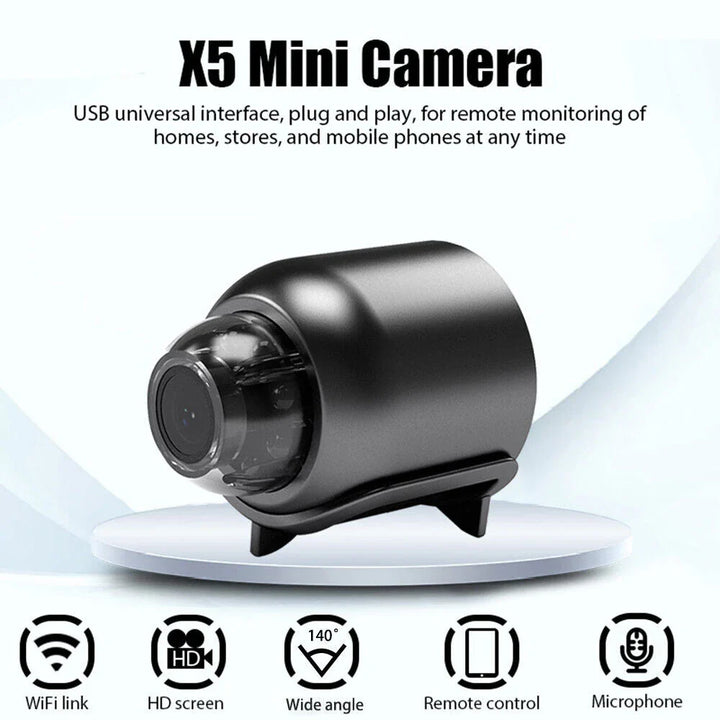 Portable mini WiFi camera for easy placement, offering HD video and remote access.