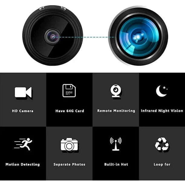 HD mini wireless security camera with crystal clear audio, video live feed, night vision, & app-controlled surveillance.