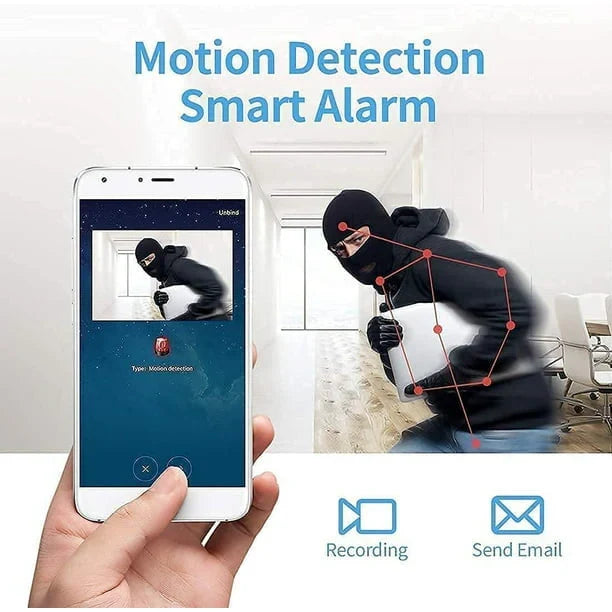 Portable mini wireless security camera with magnetic mount, live feed, HD video, night vision, & motion sensor alerts.