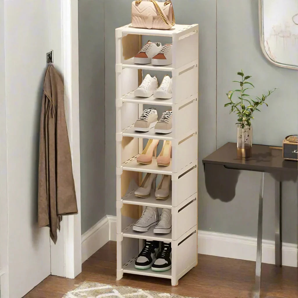 Functional 8-tier metal shoe rack from Liora, space-saving and easy to assemble