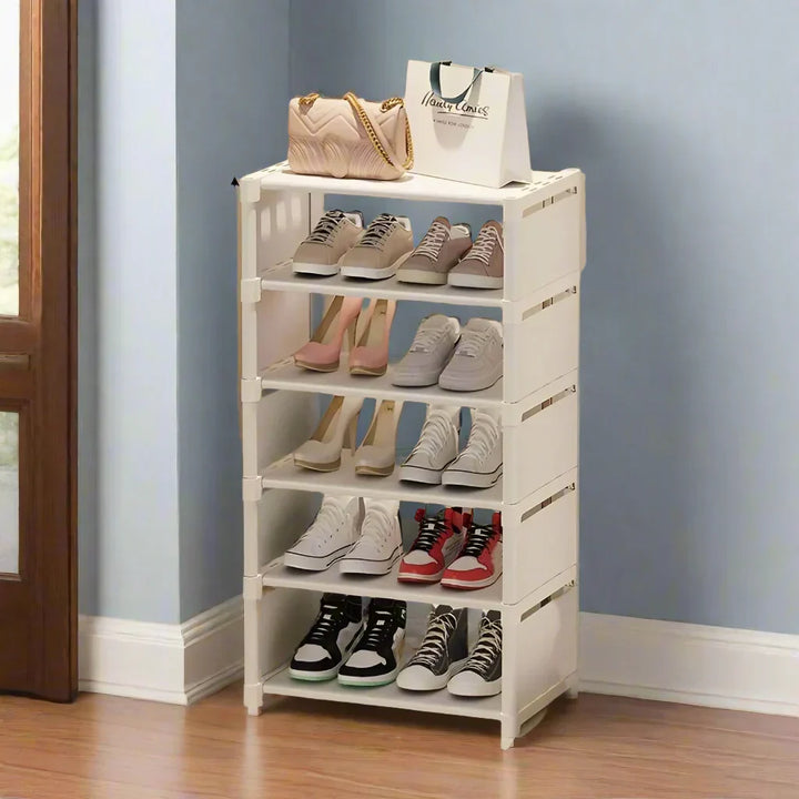 Versatile 6-tier black metal shoe organizer, perfect for dorm rooms and entryways