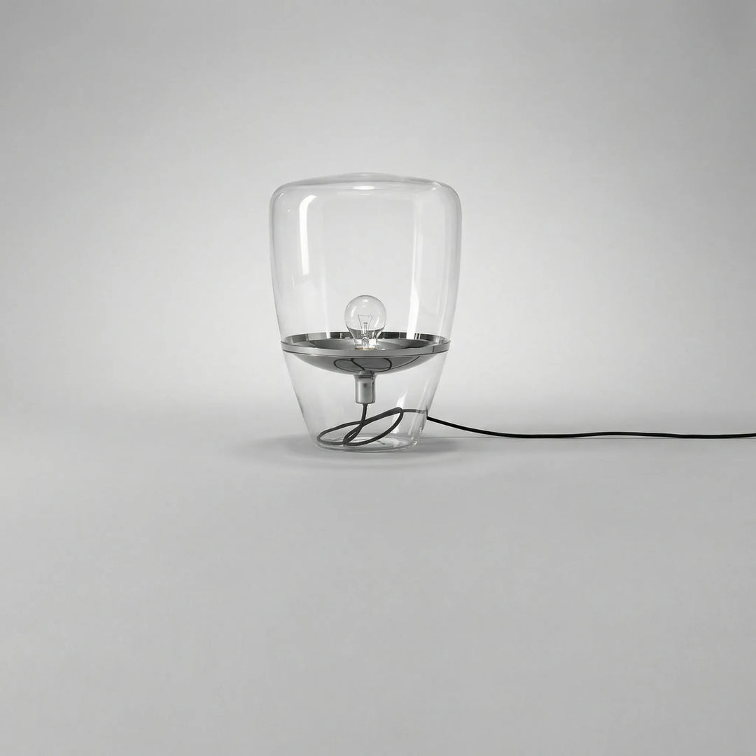 Stylish minimalist glass table lamp, Nordella, enhancing modern interior led lighting.