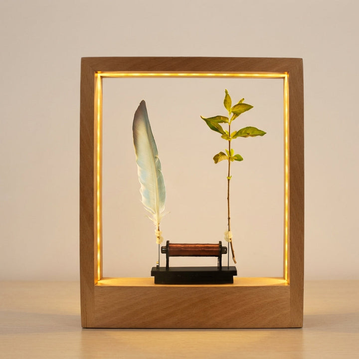 LumaFeath slow motion feather lamp, decorative LED lighting for a tranquil, minimalist space