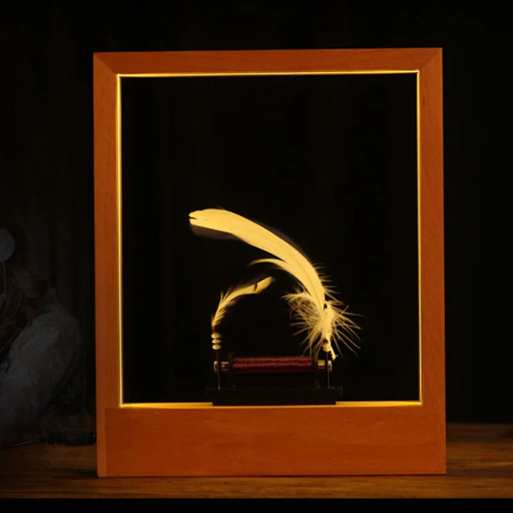 Modern minimalist feather lamp, a home accent piece with gentle, slow motion lighting effect