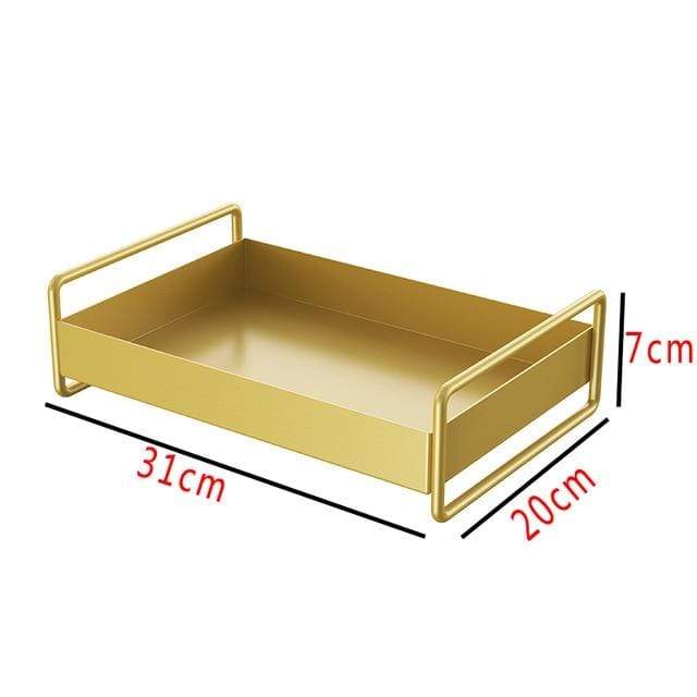 Sleek minimalist gold metal tray, ideal for desk and home organization