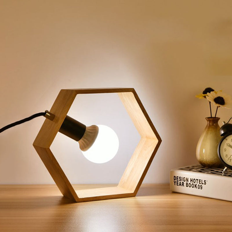 Stylish wood hexagon lamp by Aurexen, a modern accent lighting piece for contemporary living spaces
