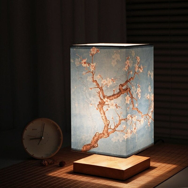 Modern minimalist wood & stone table lamp, ideal as a bedside lamp or living room accent lighting. Japanese style.