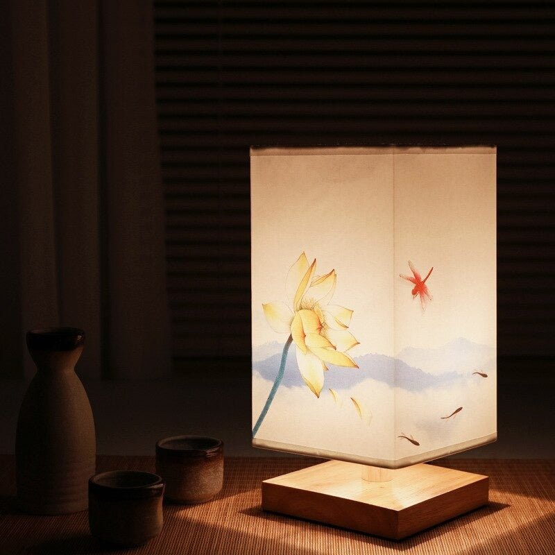 Unique Japanese Scandinavian minimalist table lamp. A stylish wood or stone lamp, great gift for modern home decor.