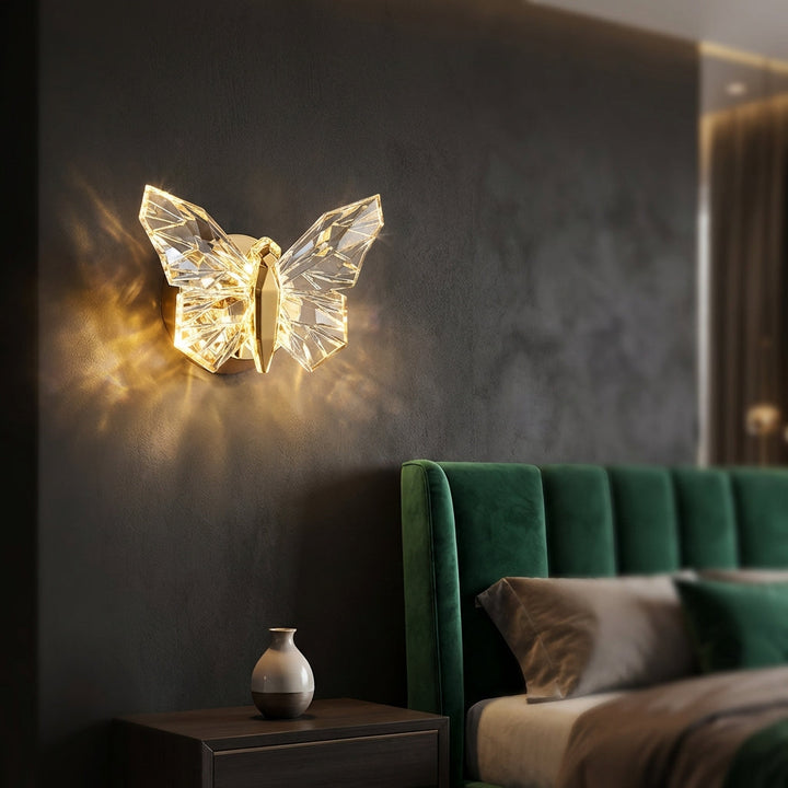 Minimalist LED wall lamp, butterfly shape, with soft ambient light, perfect modern home decor accent.