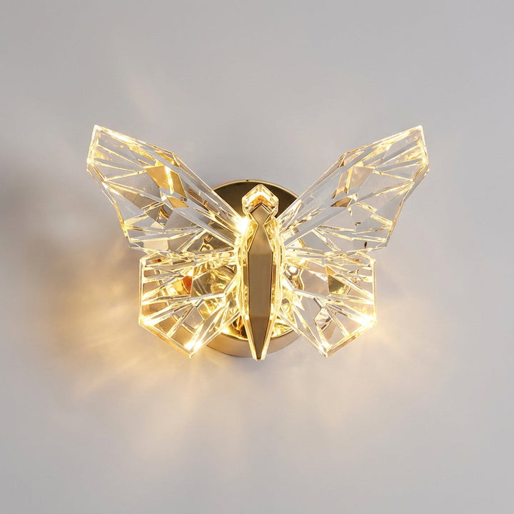 Glintwing butterfly LED wall light, energy-efficient, sculptural design for contemporary indoor spaces.