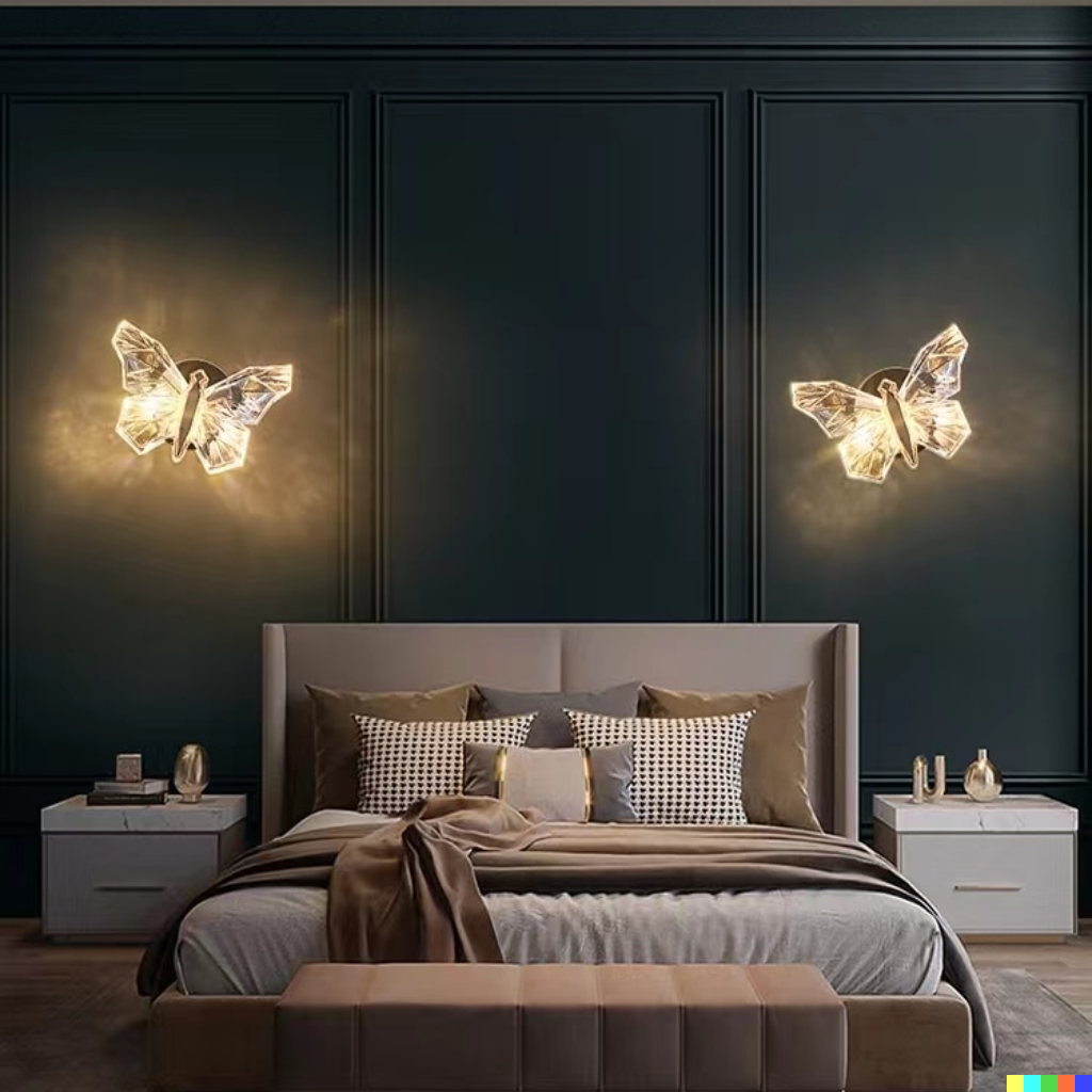 Sleek LED butterfly wall light, offering unique ambient illumination, enhancing any room's aesthetic.