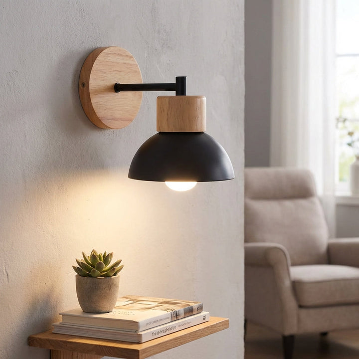 Minimalist LED wall sconce by Glowfowl, featuring a sleek design with elegant wood accent for modern home lighting.