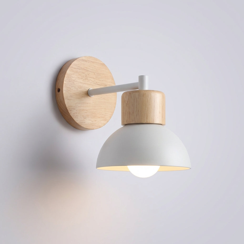 Glowfowl minimalist wall sconce with integrated LED and a warm wood accent, perfect for contemporary interior lighting.
