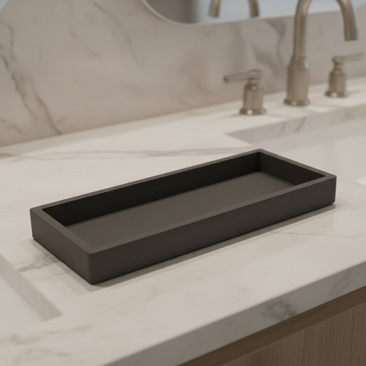 Minimalist silicone organizer tray in white, perfect for bathroom vanity or desk storage.