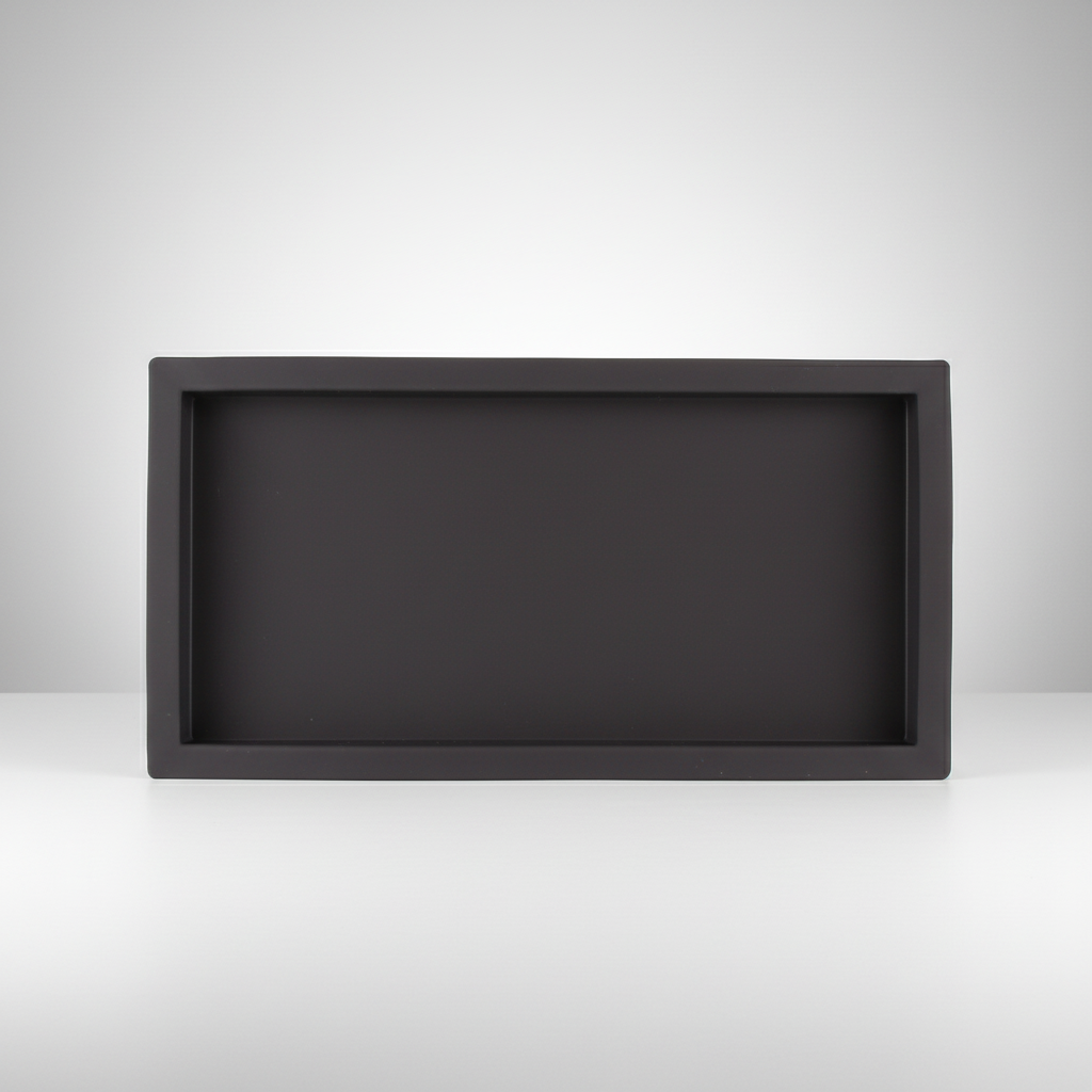 Versatile silicone vanity tray in a soft pink, designed for elegant bathroom storage and decor.