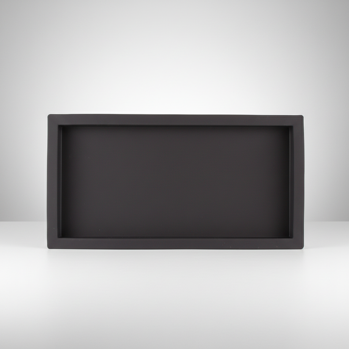 Versatile silicone vanity tray in a soft pink, designed for elegant bathroom storage and decor.