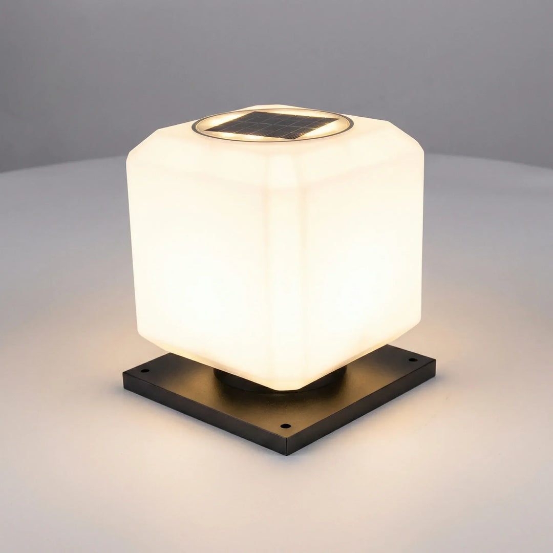 Weatherproof Lumiqube solar cube lamp, perfect for garden and outdoor lighting.
