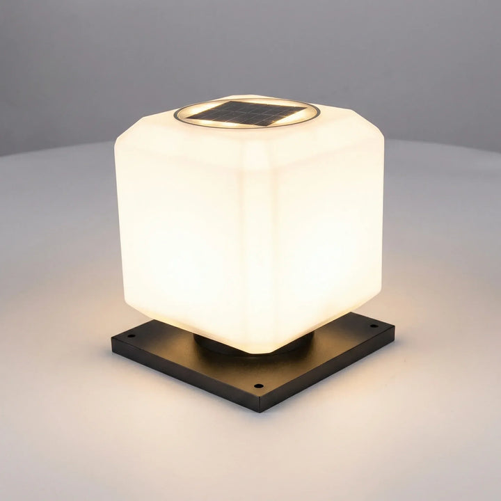 Weatherproof Lumiqube solar cube lamp, perfect for garden and outdoor lighting.