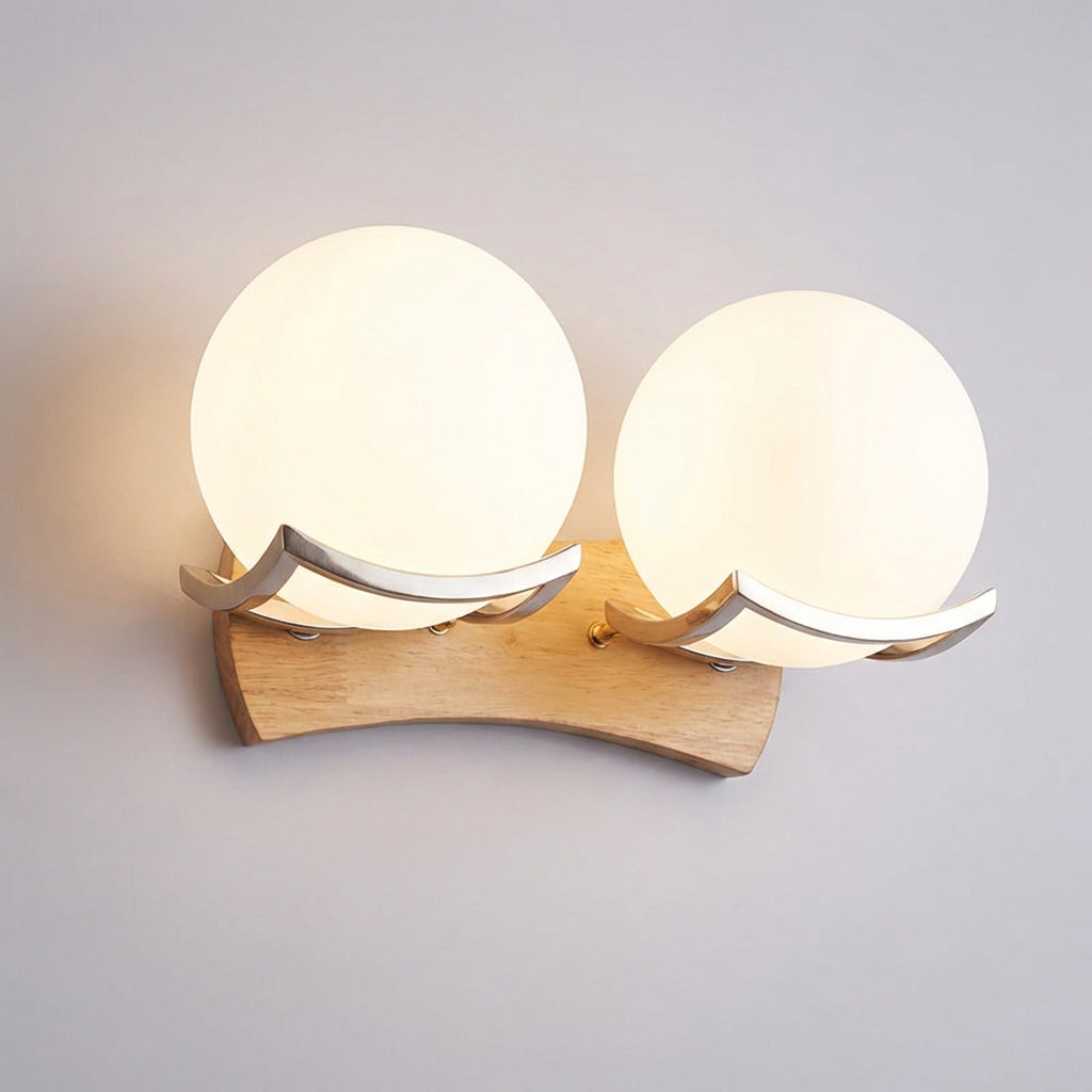 Spherical minimalist wall light by Zenivio, chic LED sconce combines wood & metal for modern spaces.