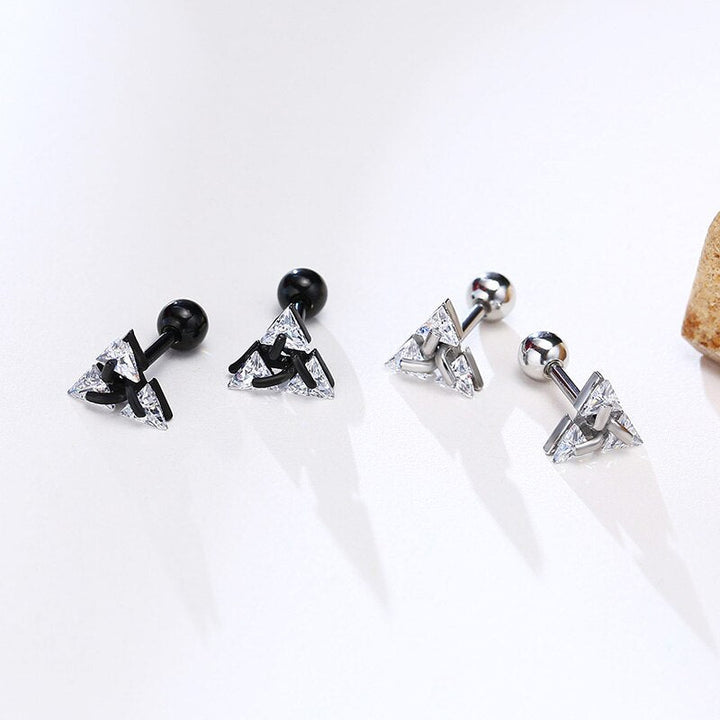 Simple black minimalist triangle stud earrings, a modern unisex design for versatile everyday elegance.