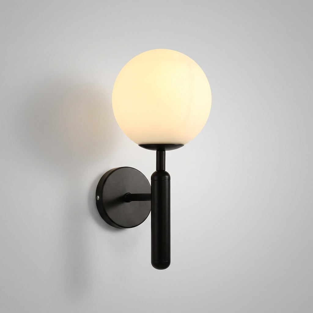 Veloriq gold LED wall sconce, minimalist design, milk glass, accentuates modern interior decor.