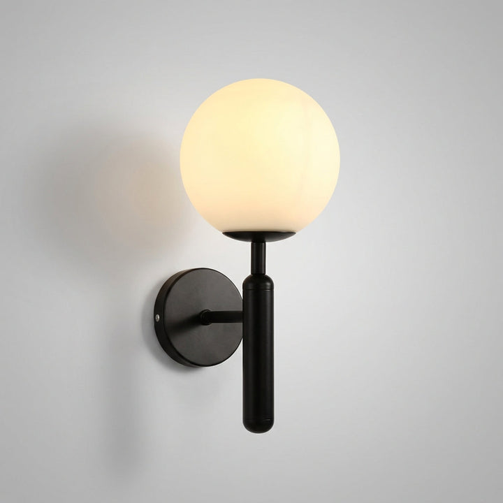 Veloriq gold LED wall sconce, minimalist design, milk glass, accentuates modern interior decor.