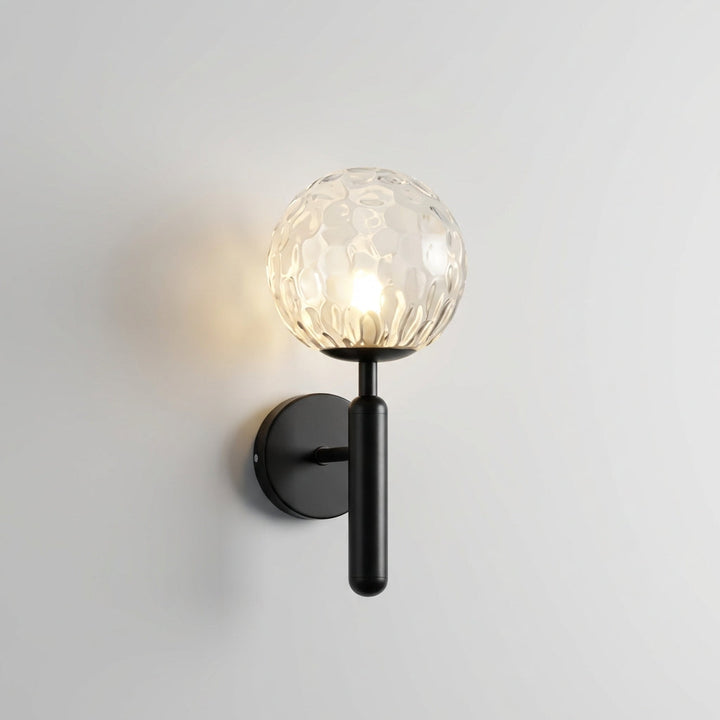 Contemporary Veloriq black wall light, LED, rippled glass, stylish and energy-efficient ambient fixture.