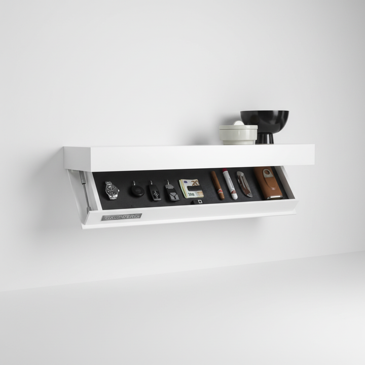 Space-saving wooden floating wall shelf, perfect for minimalist decor and hidden storage