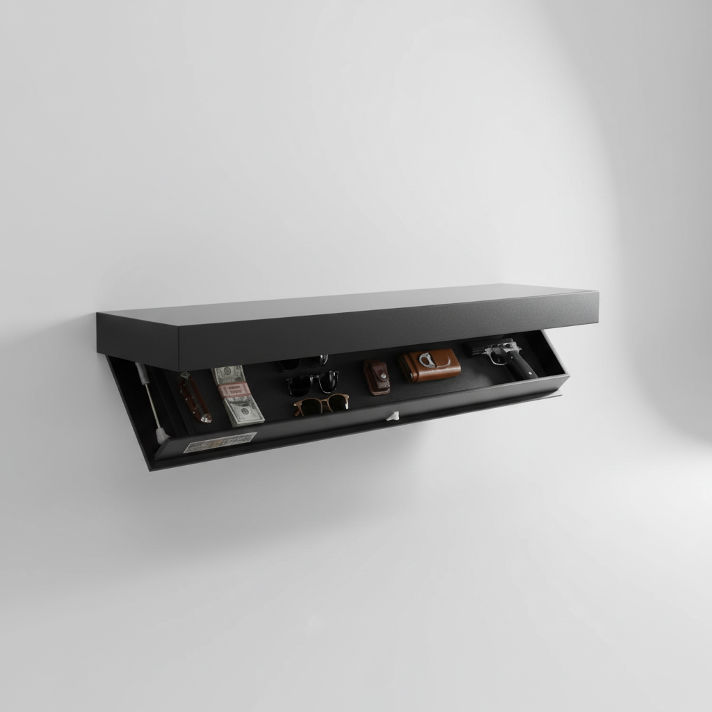 Stylish white wall shelf with integrated hidden storage, enhancing minimalist interiors