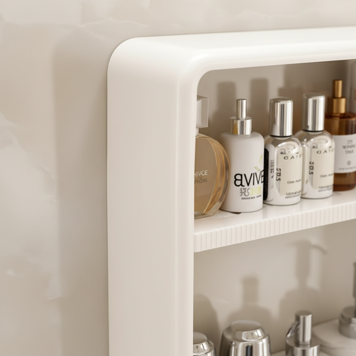Modern minimalist plastic bathroom shelf in white, perfect for space-saving home organization