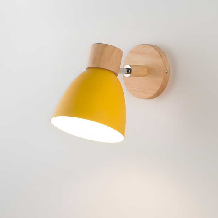 Adjustable wooden wall light with E27 base, ideal for focused reading light