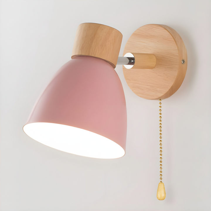Nordic wooden wall lamp for warm, inviting bedroom ambiance, adjustable design