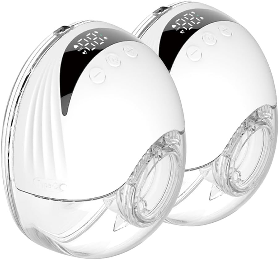 Mirava wearable electric breast pump with LED display in use, hands-free for nursing moms