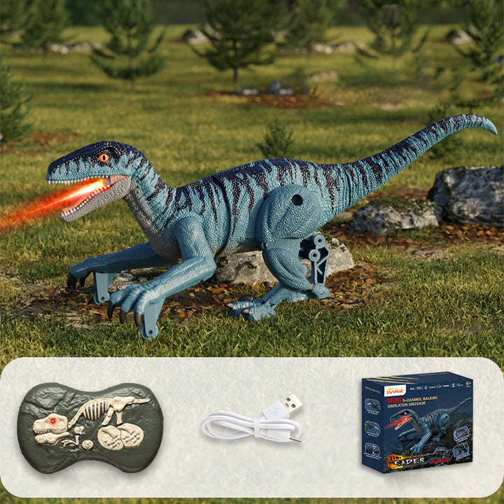 Children mesmerized by the mist and LED lights of the interactive dinosaur toy in action.
