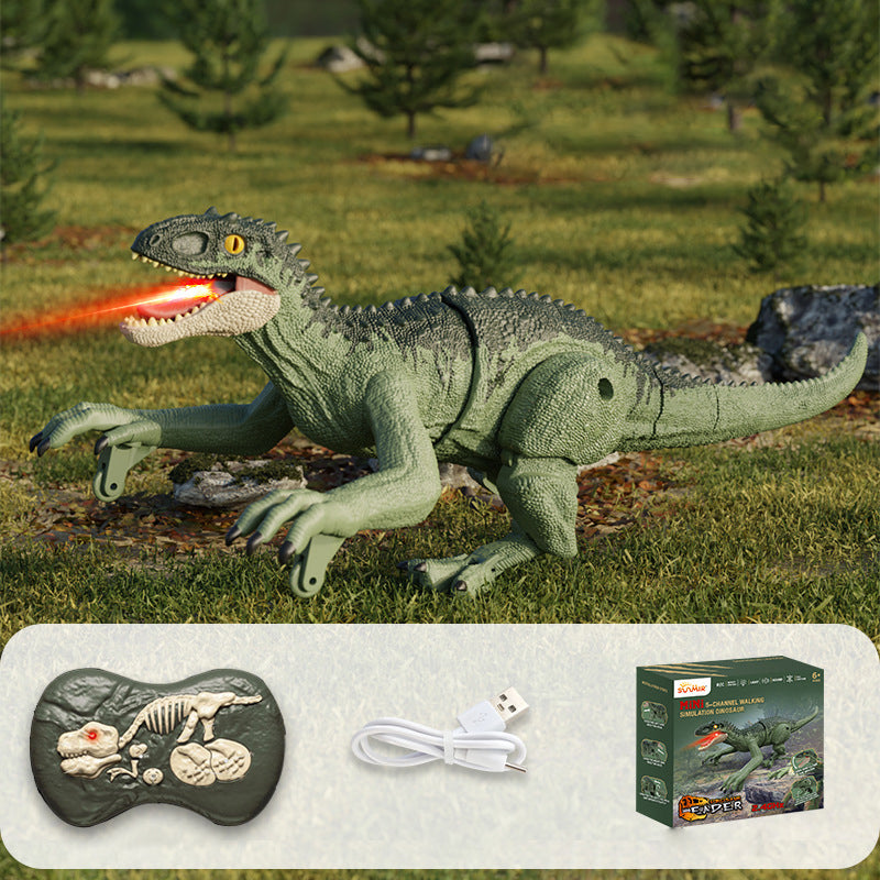 Detailed view of RoboRex misting dinosaur toy, emphasizing realistic design and interactive features.