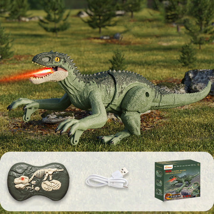 Detailed view of RoboRex misting dinosaur toy, emphasizing realistic design and interactive features.