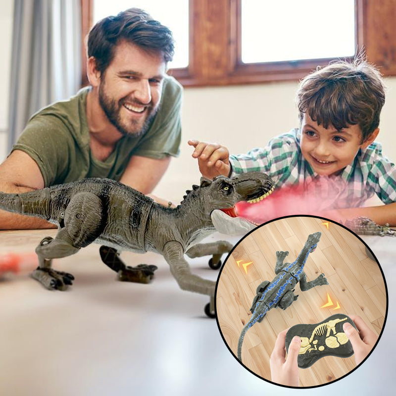 Interactive kids' misting dinosaur, RoboRex, with remote control, LED eyes & realistic sounds.