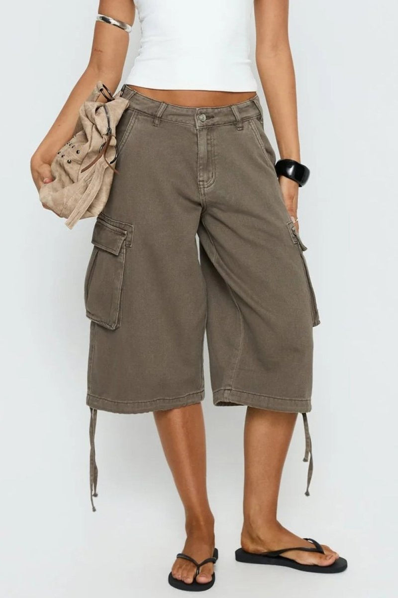 Comfortable mocha women's relaxed fit cargo capris, perfect casual summer bottoms.