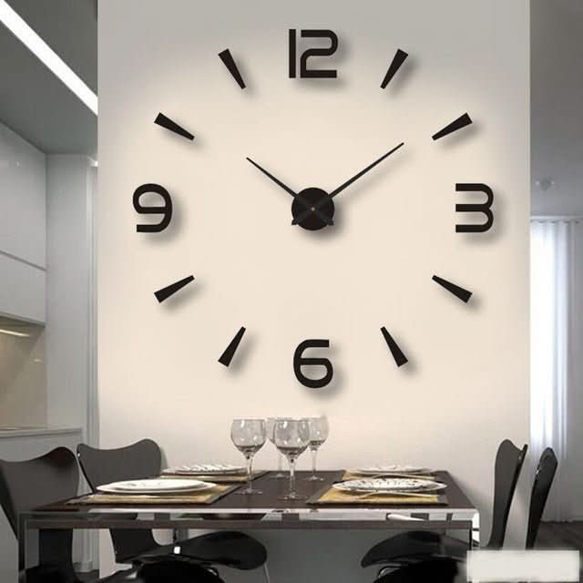 Large decorative 3D wall clock, modern frameless design for living rooms & home decor. Stylish DIY acrylic timepiece.