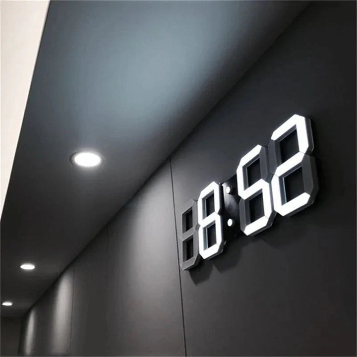 Modern 3D LED dimmable wall clock, sleek digital design for contemporary home decor.